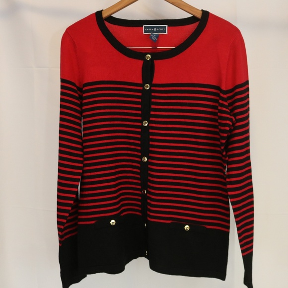 Karen Scott Sweaters - Karen Scott Women's M Sweater Stripe Cardigan Red